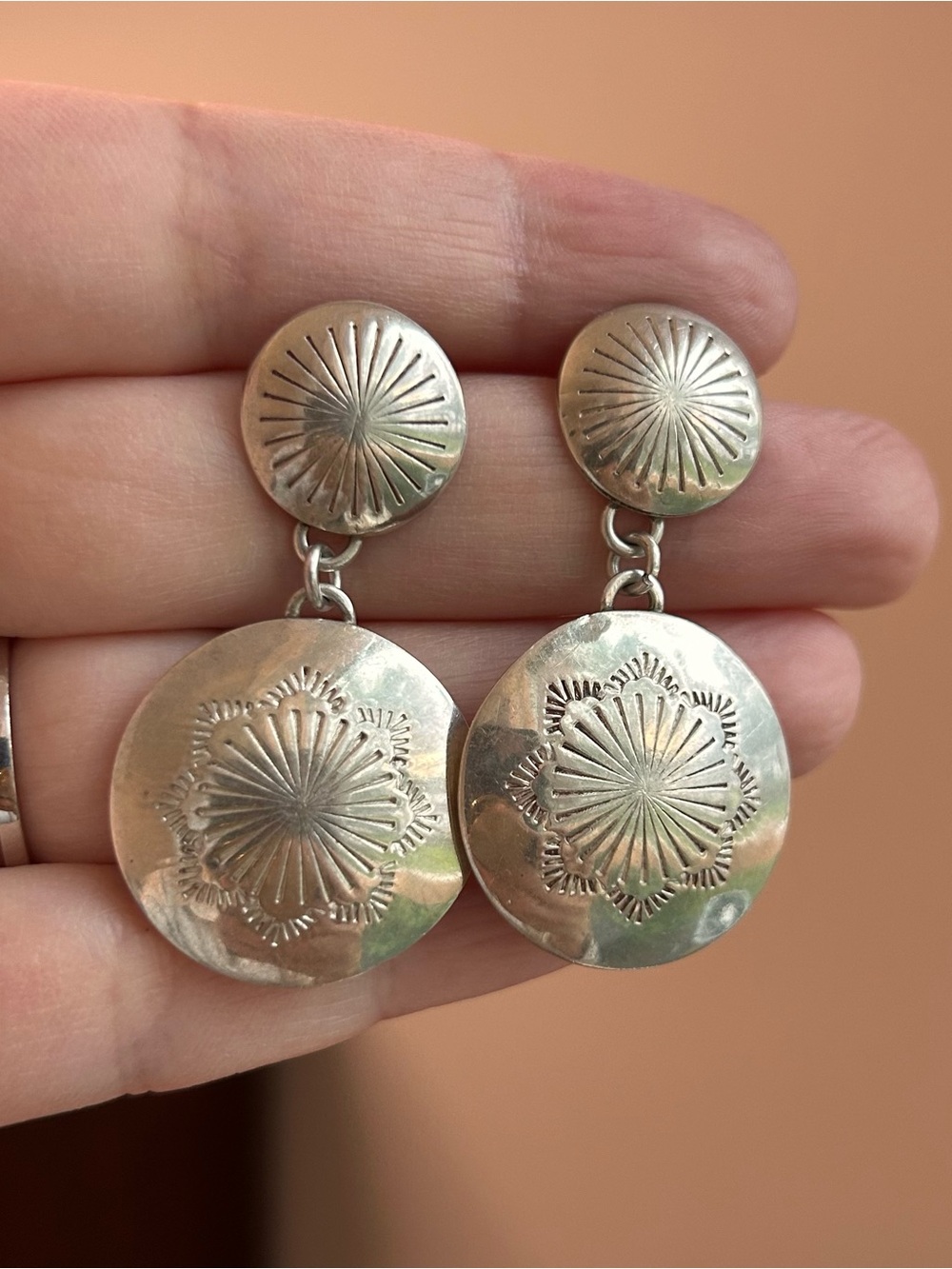 Sterling silver native concho style earrings